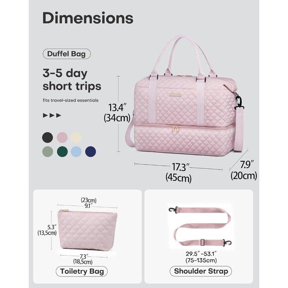 Hotor Women Pink Large Overnight with Shoe Compartment  Travel Duffel Bag - Picture 8 of 8